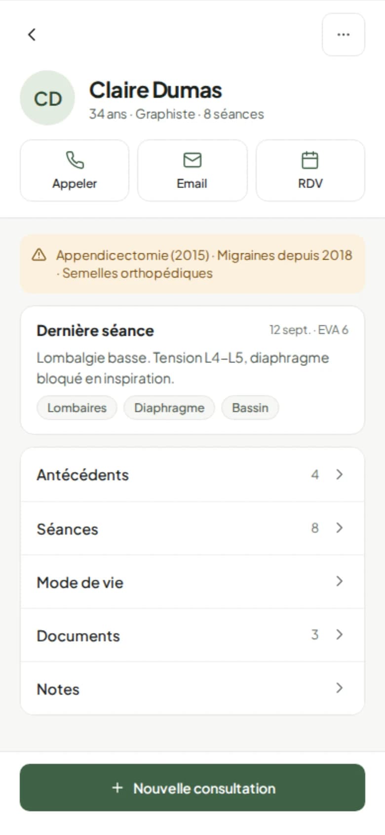 Fiche patient sur smartphone